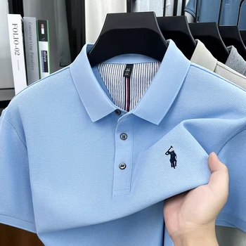 Polo a maniche corte da uomo in cotone 100% di alta qualità con ricamo a forma di pony confortevole traspirante, alla moda, nuova collezione estiva.