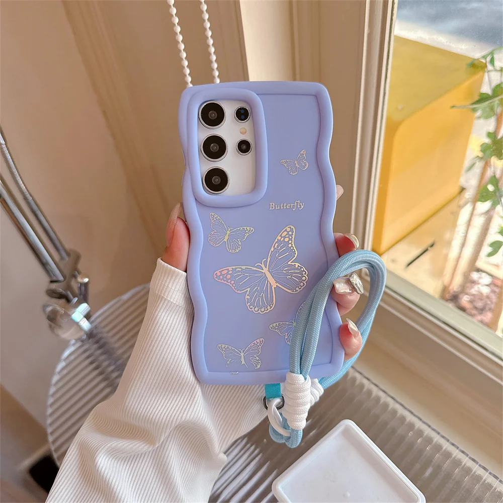 Étui de téléphone avec dragonne en silicone ondulé pour Samsung S24 S23 S22 Ultra S21 FE A55 A54 A53 A52 A35 A15 A12 A05 5G_voghion.com