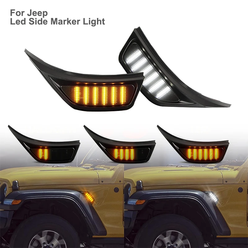 

Front Fender LED Amber Blinker Turn Signal Lights&White Day Running Lamps Compatible for Jeep Wrangler JL Gladiator JT-Smoked Le