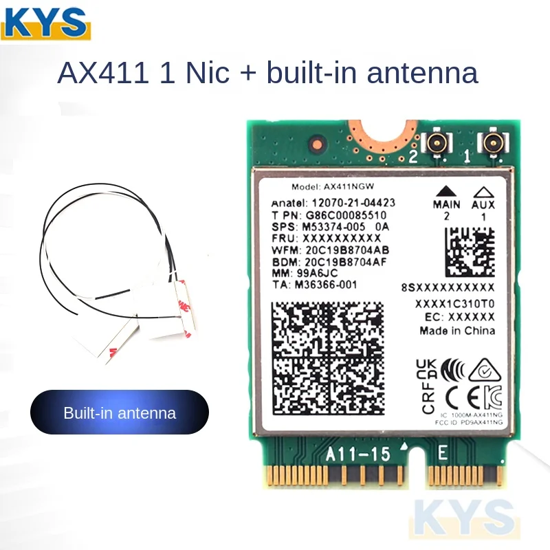 AX411 와이파이 카드 및 안테나 와이파이 6E Cnvio2 BT 5.3 트라이 밴드 5374Mbps 네트워크 어댑터, 노트북 PC Win10 11-64 비트용