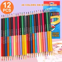 12 Dual-Color Pencils with 24 Colors on Both Ends, Suitable for School Supplies, Art Supplies, Professional Art Drawing Pencils, Dual-Color Lead, Multi-Purpose, Suitable for Coloring, Painting, Doodling, Drawing, Office Drawing, Etc., Office Supplies, School Supplies, Stationery Sets, Back-To-School Season 1