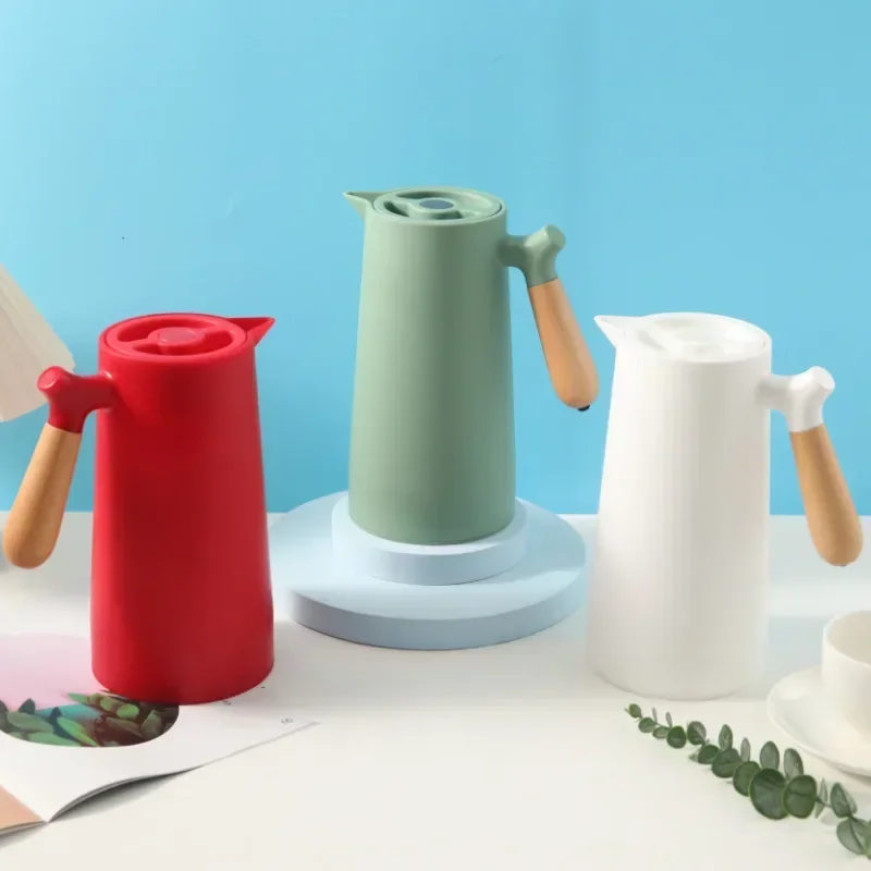 1L European Style Insulated Kettle with Wooden Handle - Large Capacity Hot Water Bottle