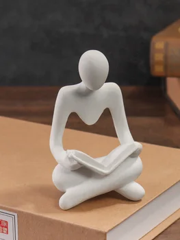 Sculpture créative de lecteur assis minimaliste, artisanat d'art en résine, pièce de décoration intérieure pour étagère, salon, bureau 1