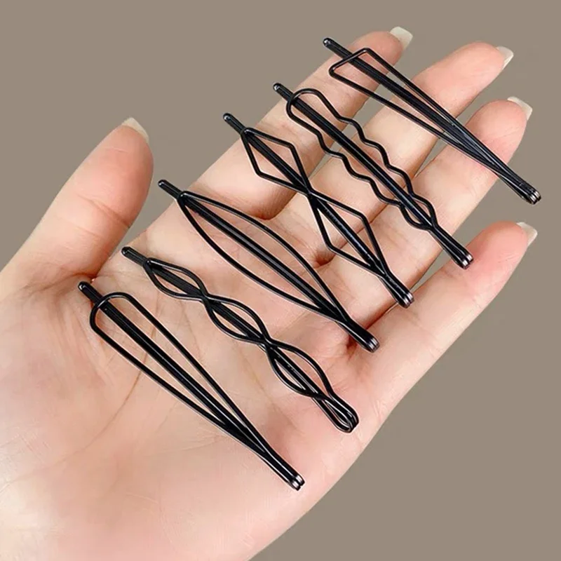 3/12Pcs Black Hair Clips Bobby Pins Wavy Fashion Hairpins Metal Barrettes Invisible BB Clip Wave Hairgrip Hair Clips Accessories