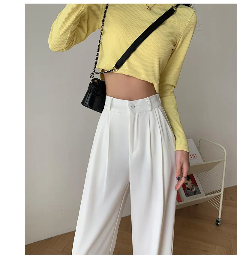 Yitimoky White Suits Pants for Women Elegant Office Ladies Trousers Wide Leg Straight Loose Baggy Black Work Korean Style Pants cargo pants for women