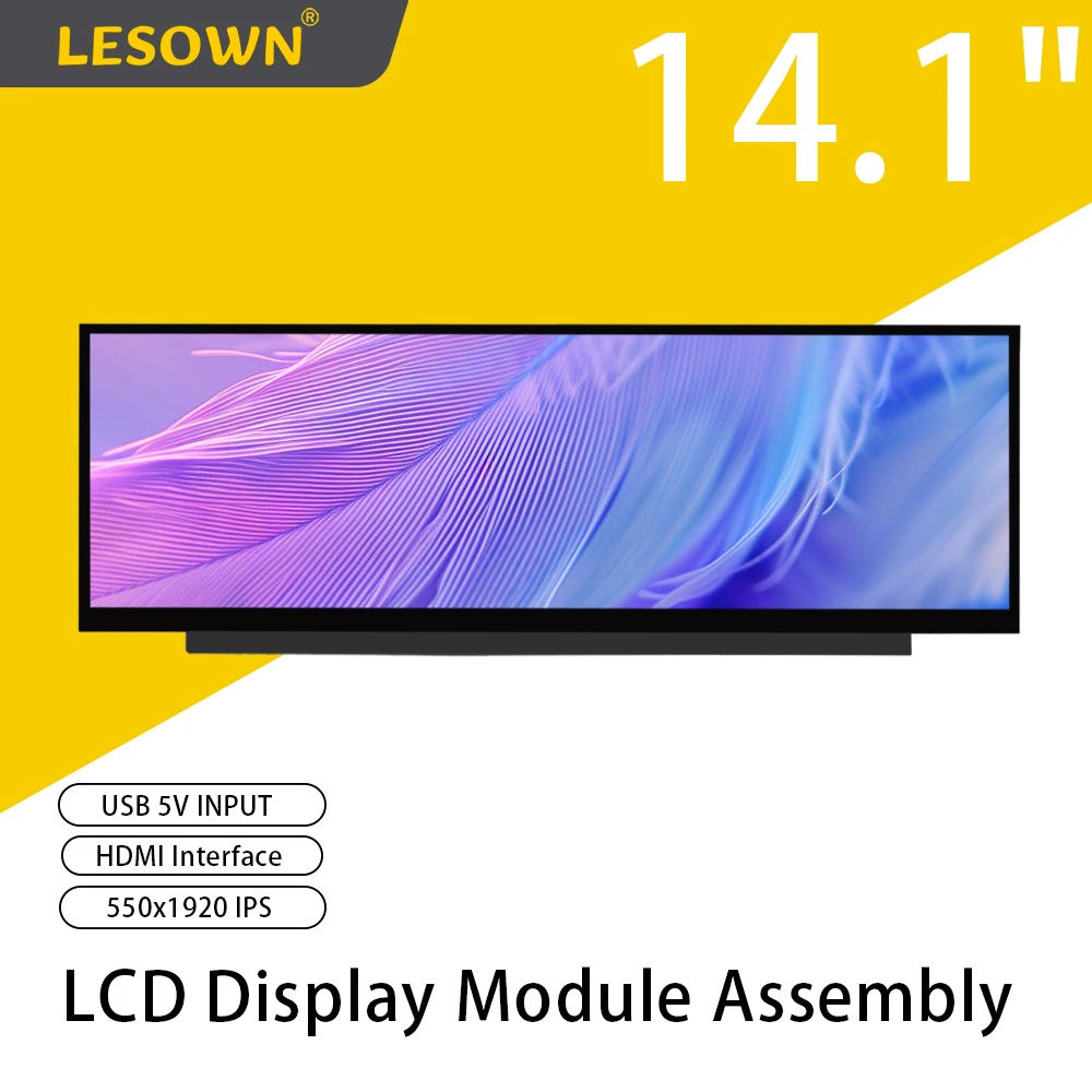 LESOWN Ultrawide 긴 스트립 스크린 디스플레이 Aida64 컴퓨터 용 14.1 인치 미니 HDMI USB-C 550x1920 IPS LCD 디스플레이 모듈