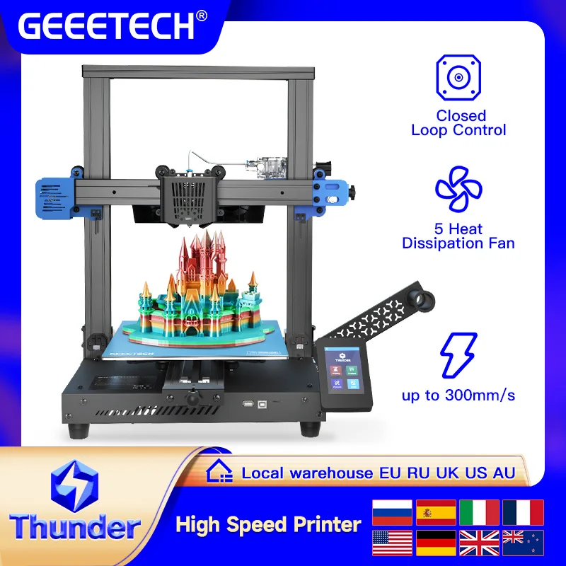 GEEETECH Thunder High Speed 3D Printer Machine, Up To 300 Mm/s, Manual And Automatic Leveling , Nozzle LED Lighting, 250*250*260