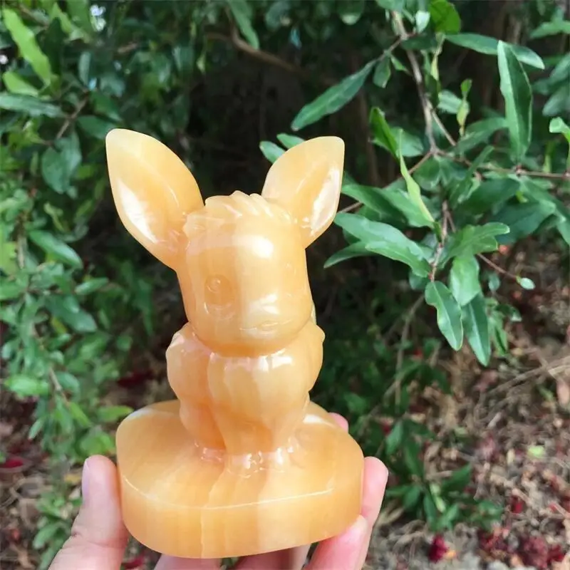 

12.4cm Natural Crystal Yellow Calcite Carving Statue Cartoon Animal Healing Crystal Holiday Gift Decorate 1pcs