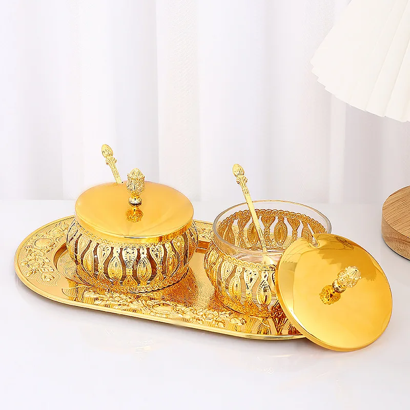 Modern Gold Metal Spice Jar Sealed Glass Sugar Spice Box Kitchen Utensils Salt Chili Jar Food Storage Container Home Decoration