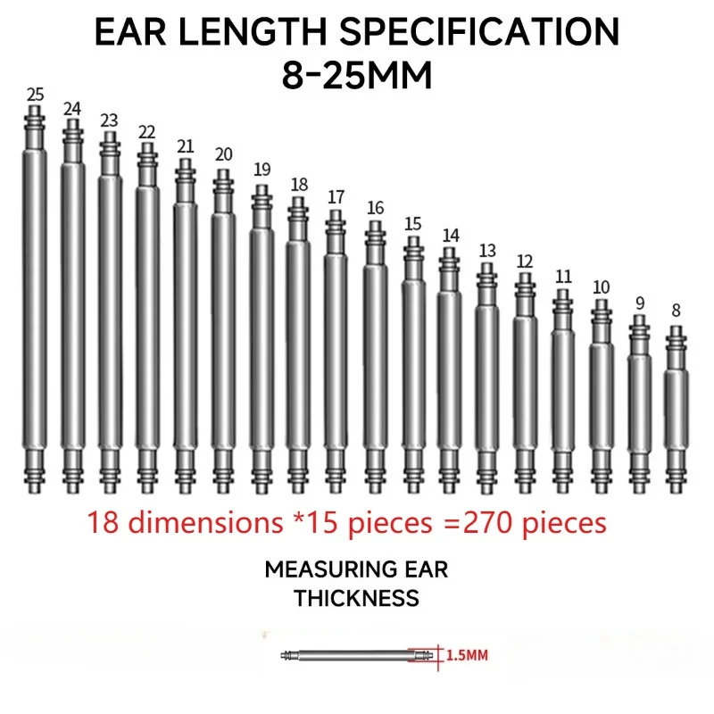 Watch Spring Bar Tool 270pcs/set Strainless Steel Spring Bars Dia 1.5mm length8mm-25mm Watchband Strap Belt Repair Pin