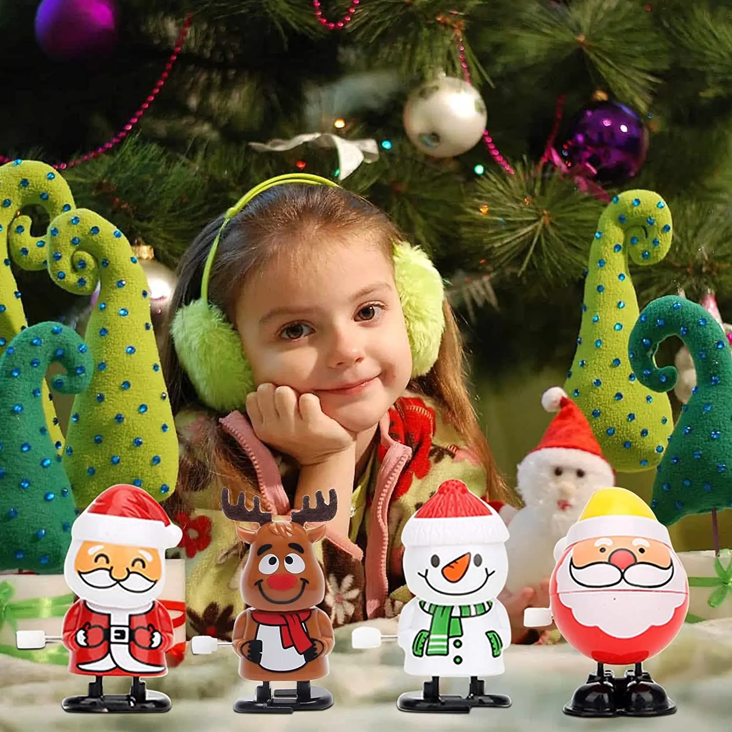 Christmas Wind Up Toys Assorted for Kids Boys Girls Santa Claus Snowman Penguin Bounce Toy Christmas Stocking Stuffers Party