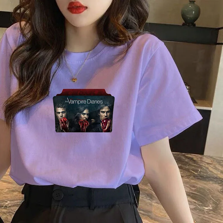 thumbnail image 1 of Camiseta Harajuku de Vampire Diaries para mujer, blusa 100% de algodón para Fans, ropa de calle para mujer, camiseta estampada para mujer, 1 of 5