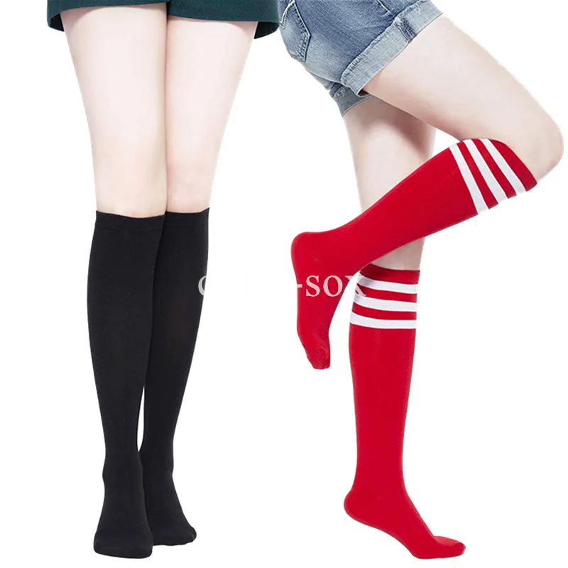 Compression Socks Black White Stripe Long Socks Solid Color Knee High JK Woman Kawaii Cosplay Nylon Long Stockings