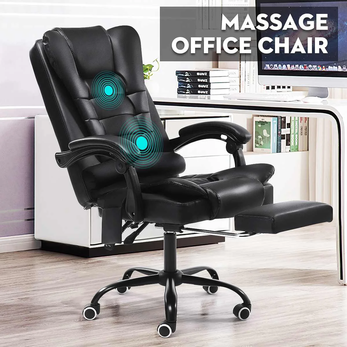 

Adjustable Executive Massage Office Chair Reclining High Back Chair Big Tall Leather Ergonomic Swivel Task Chair with Footrest