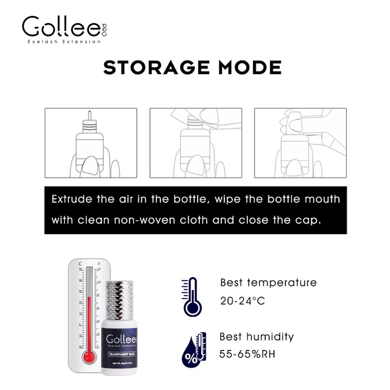 Gollee-투명 속눈썹 접착제 5ML, 속눈썹 연장용 방수 접착제, 속눈썹 용품, 속눈썹 투명, 1-2S