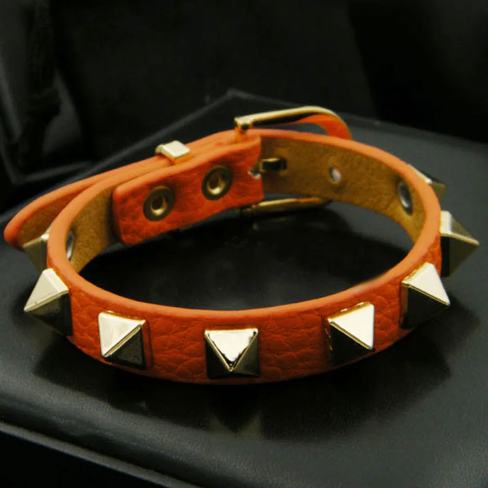 

Zlxgirl Fashion Woman and Man Statement Nail pu leather bracelet of party gifts jewelry Women's color Gold bracelet free shippin