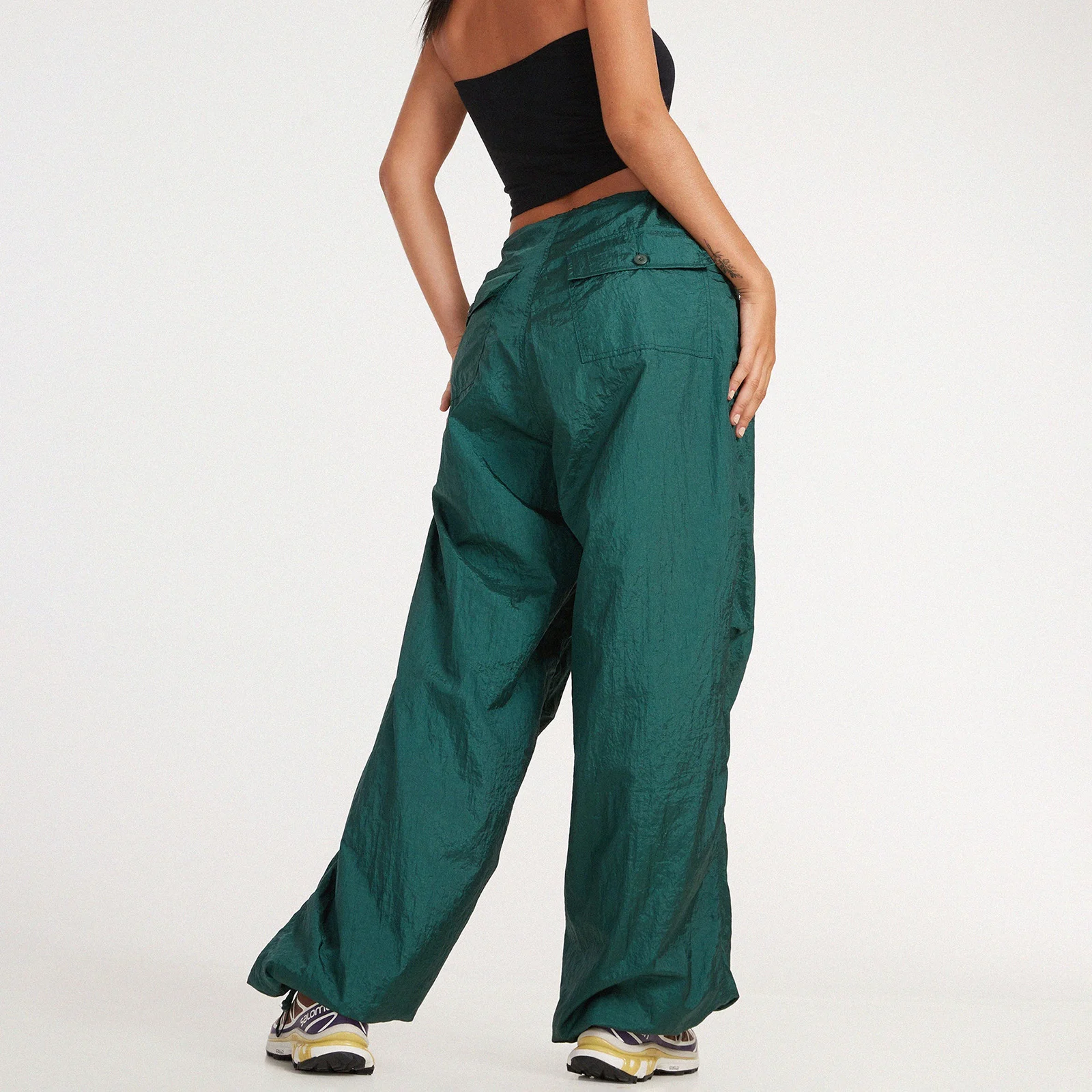 New Fashion Womens Pants Adult Casual Solid Color Loose Fit Drawstring Waistband Pants Female Trousers Club Street Style S M L