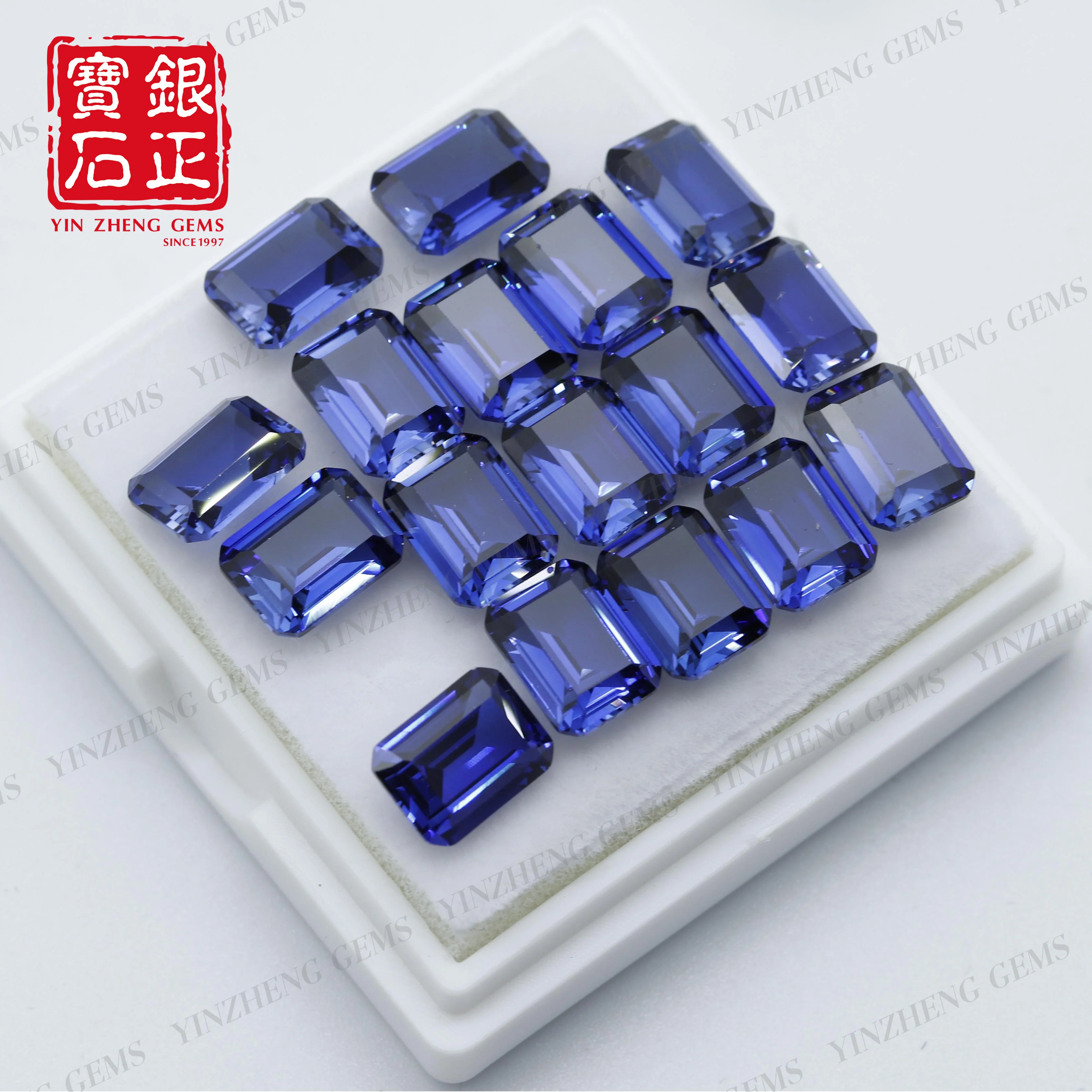 YinZheng Flame Melted Spphire Stone Emerald Cut Can Be Provide GRC Or AGL Certifacate Synthetic Cultivate Royal Blue Spphire