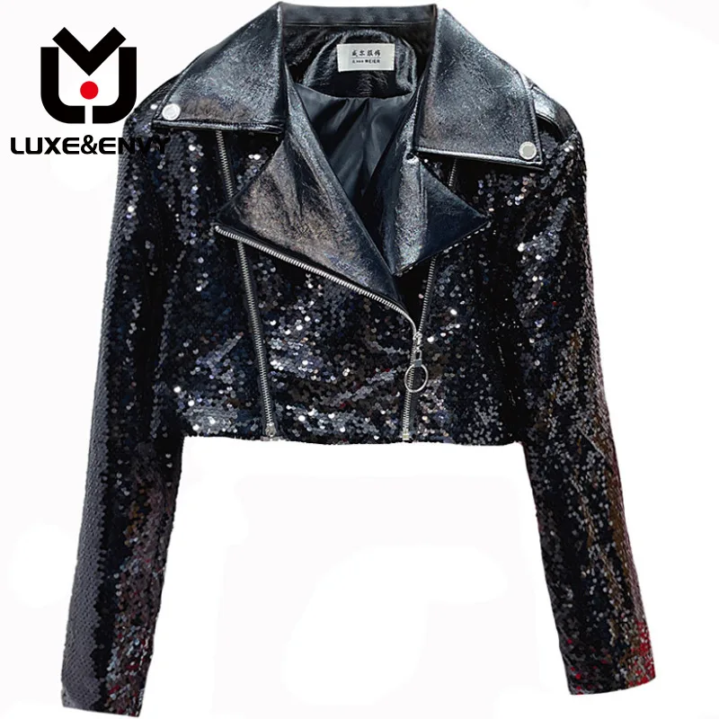 

LUXE&ENVY New Fashion Outerwear For Women High-end And Niche Heavy Industry Sequins Slimming Out Short Suit Collar 2023 Autumn