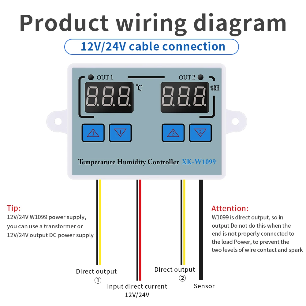 XK-W1099 Dual Display Digital Temperature Humidity Controller AC 110-220V