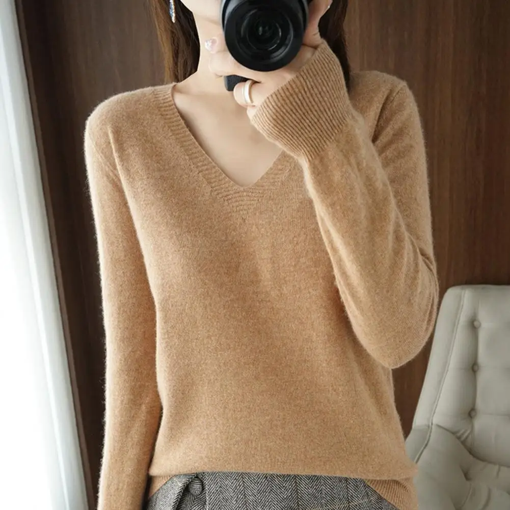 

Women Sweater Autumn Winter V-neck Knitwear Long Sleeve Loose Cashmere Sweater Pullovers Lady Cheap Quality Jumper Knitted Tops