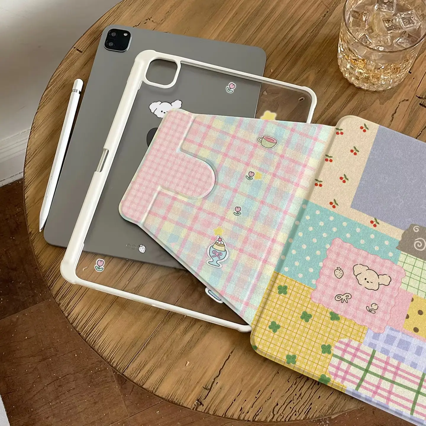 Adorable Pink Grid Doggy Tablet Case Cover