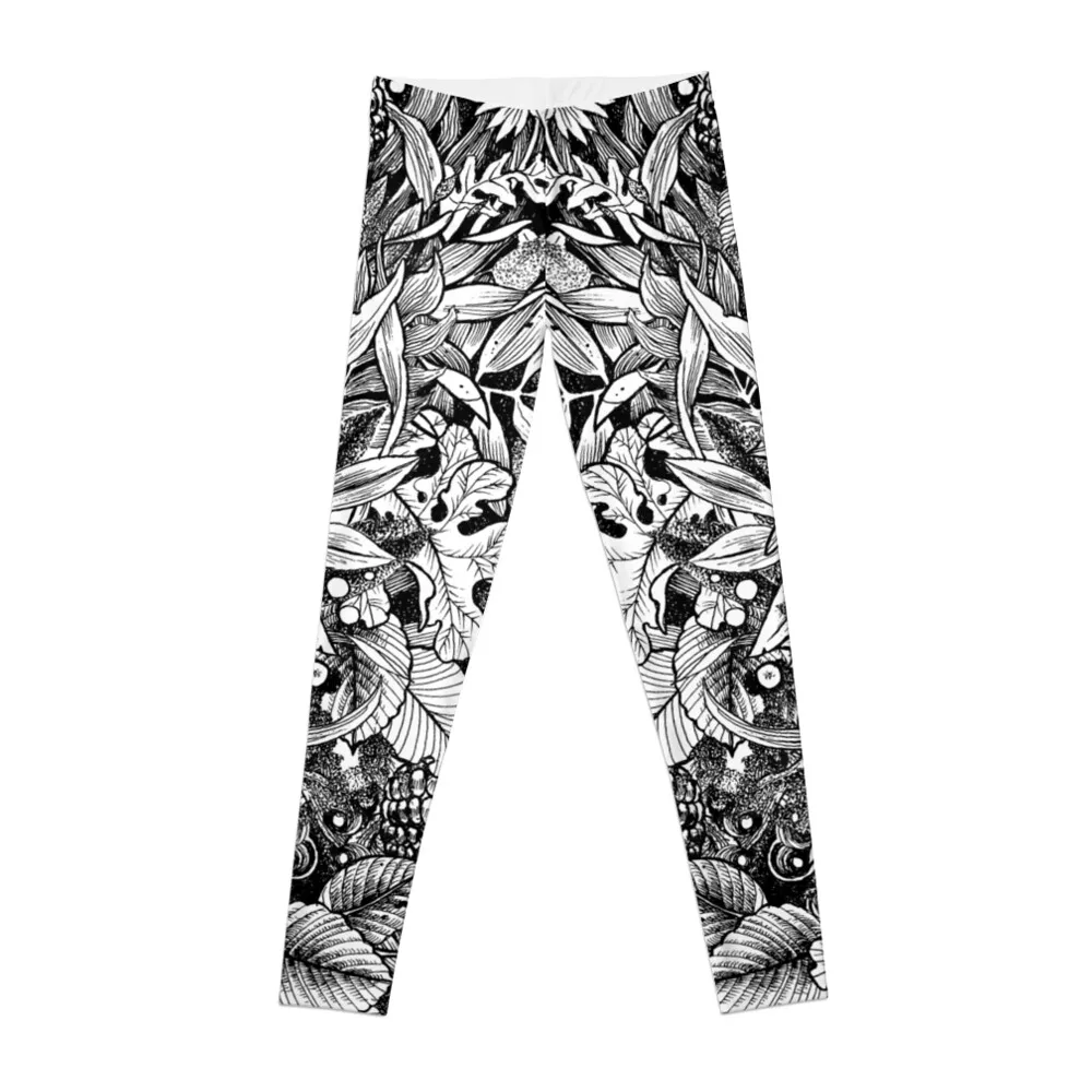

Black and White Summer Forest Drawing Leggings Training pants Tight fitting woman high waist Womens Leggings