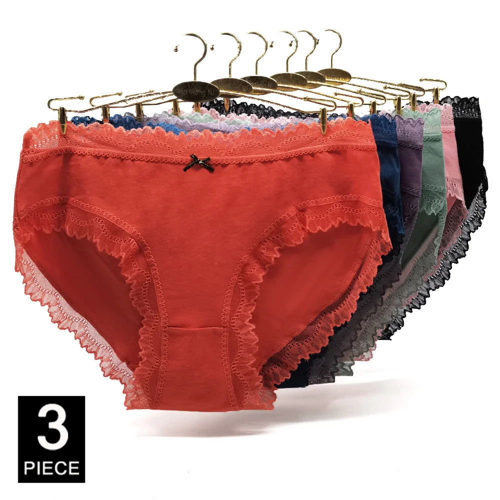 Women Panties Plus Size Cotton Underwear Briefs Female Knickers Lingerie Lace High Waist Underpants 2XL 3XL 4XL 3 Pieces/Lot