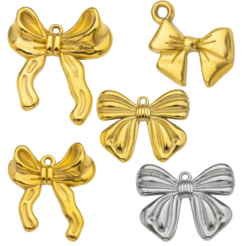 5 Stück Gold Edelstahl Schleife Charms Schleife Niedliche Anhänger für DIY Halskette Armband Ohrring Schmuck Handwerk Machen Frauen Geschenke