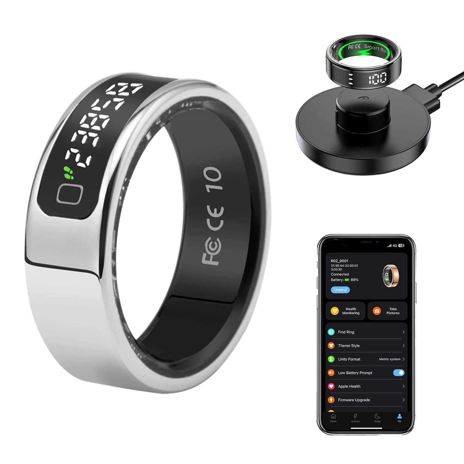 Tasbih Fitness Heart Rate Zikr Counter Display Screen Blood Oxygen Sleep Monitor Temperature Gesture Control Touch Smart Ring 6