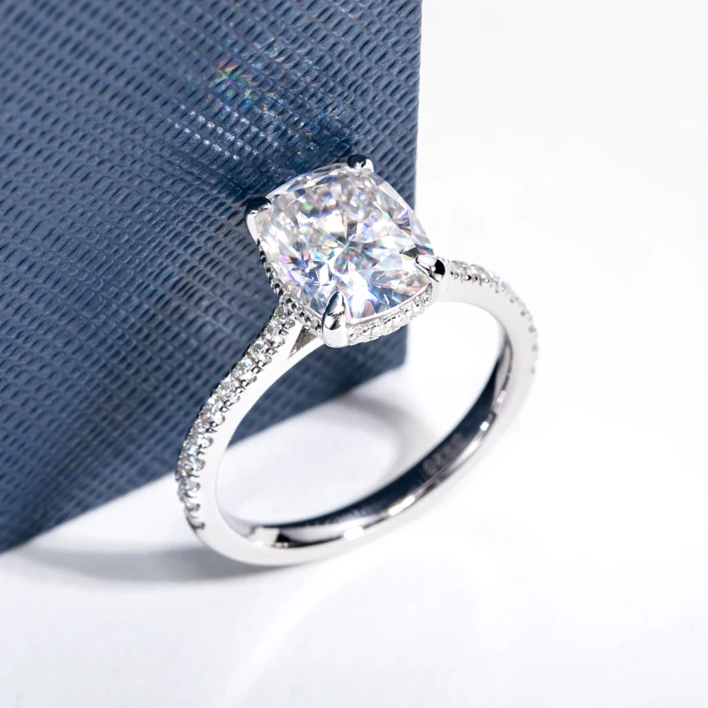 DEZO 쿠션 컷 모이사나이트 약혼 반지 여성용, 4.0ct 기념일 파인 주얼리