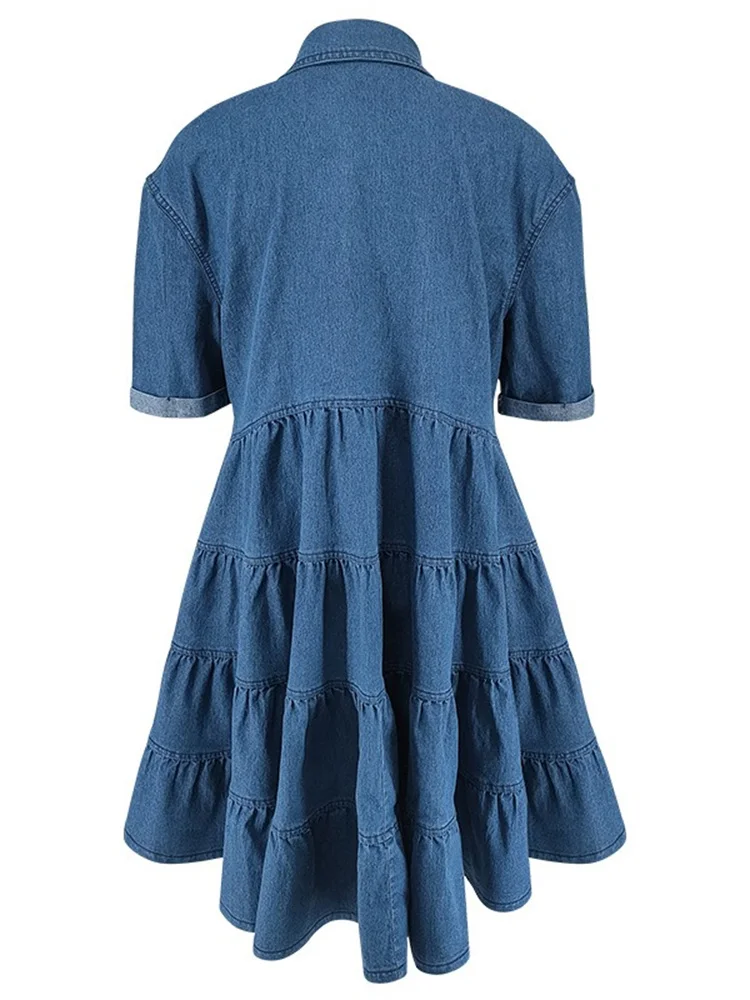 Wmstar Plus Size Denim Dresses Women Elegant Casual Loose Short Sleeve Summer Midi Dress Wholesale Dropshipping New Style