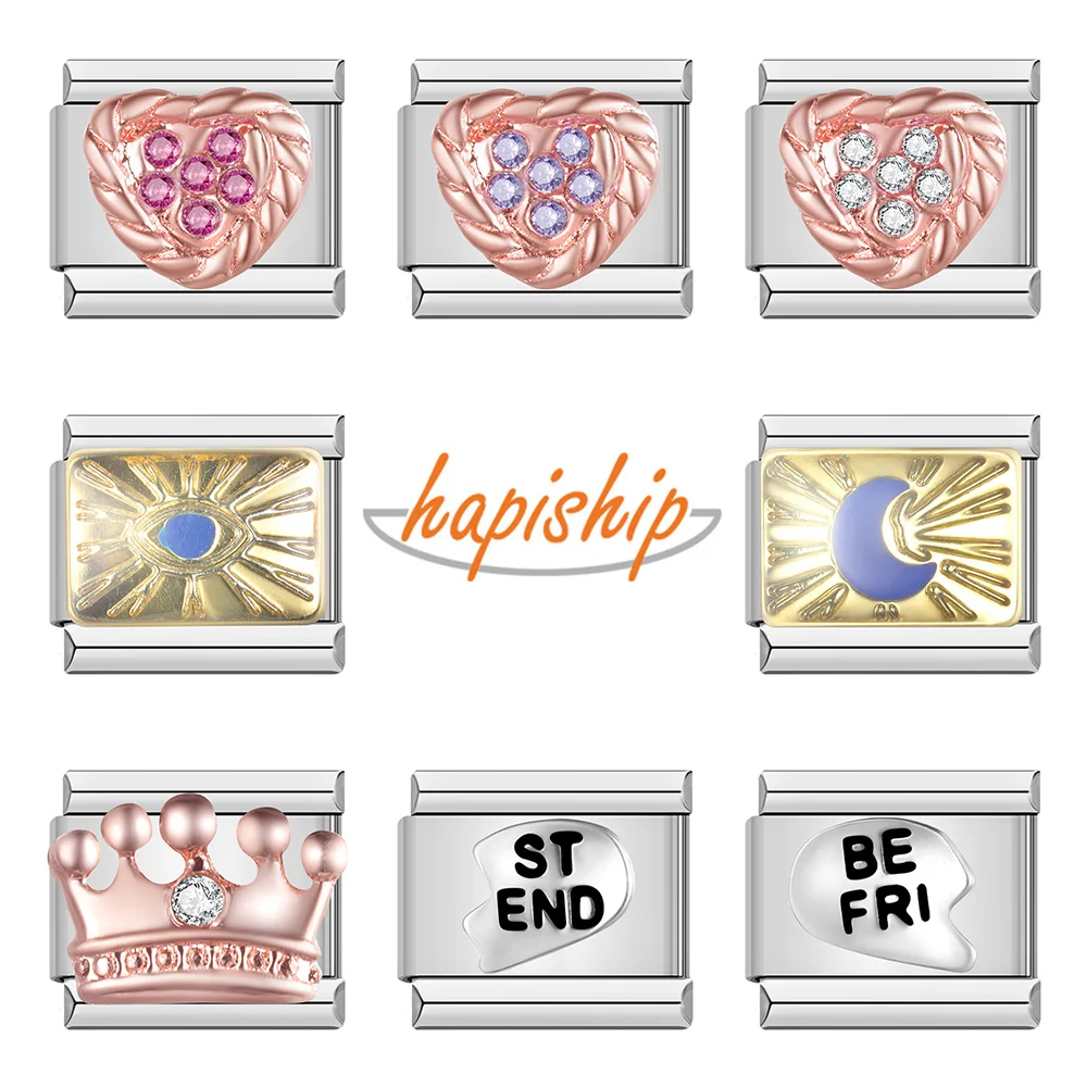 Hapiship Original Daisy Rose Heart Crown Abbagliante Cz Maglie Italiane Charm Fit 9Mm Bracciale Gioielli In Acciaio Inossidabile Making Dj250