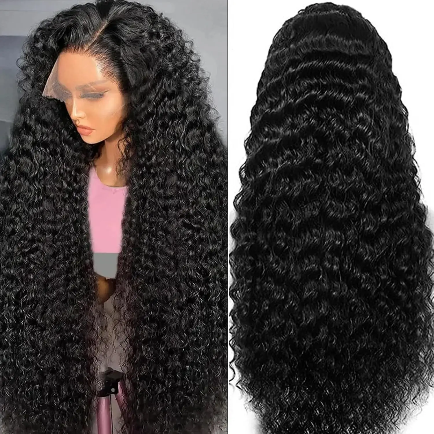 Deep Wave Lace Front Wigs Human Hair 13x6 13x4 HD Lace Frontal Wigs Human Hair 34inch Pre Plucked Water Curly Wave Wig For Women