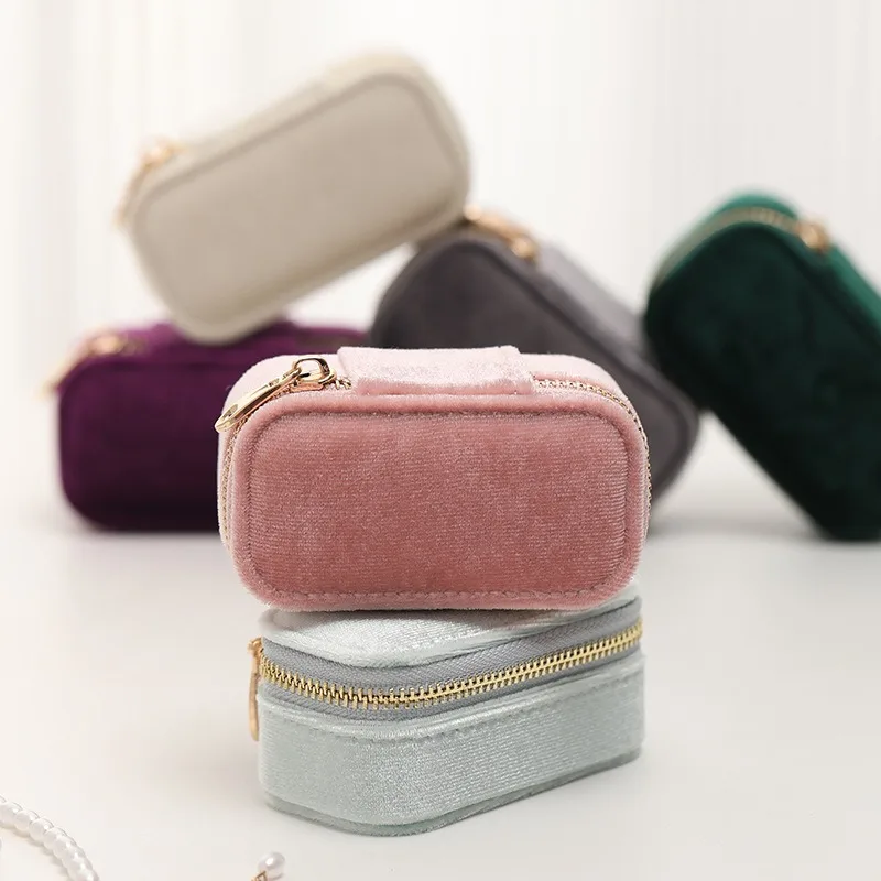 Mini Travel Jewelry Box, Ring Zipper Velvet  Storage Case, Small Jewellery Packaging,USB Storage Box on Business Trip 6