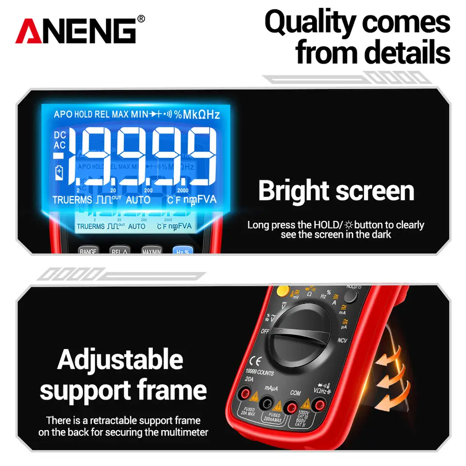 Digital Multimeter ANENG AN870 Profesional 19999 Counts True Rms AC/DC Voltage Current NCV Transistor Accurate Auto Range Tester image 3