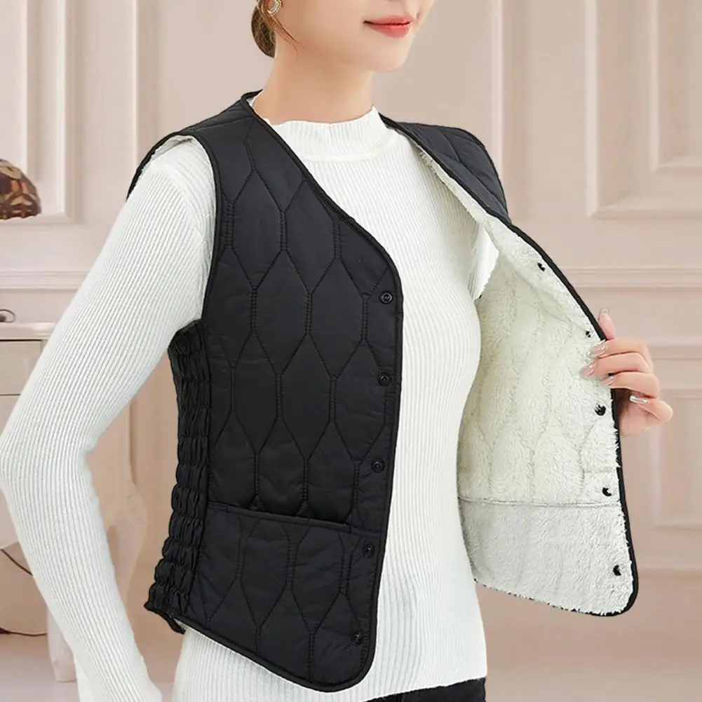 

Winter Waistcoat Stylish Women's V-neck Waistcoat Soft Padded Slim Fit Winter Vest with Warm Pockets Fashionable for Fall