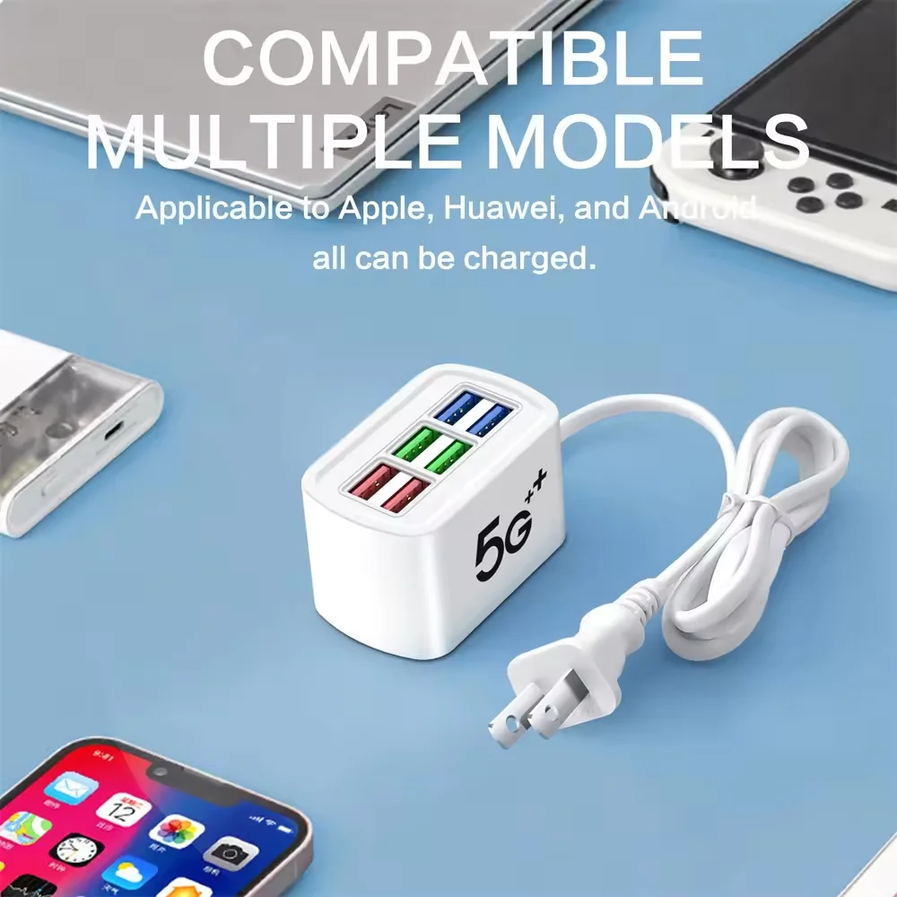 Multipresa con 6 Porte USB, Caricatore Universale Rapido, Adattatore EU/US, Cavo di Prolunga per Presa Elettrica da Tavolo - Image 6