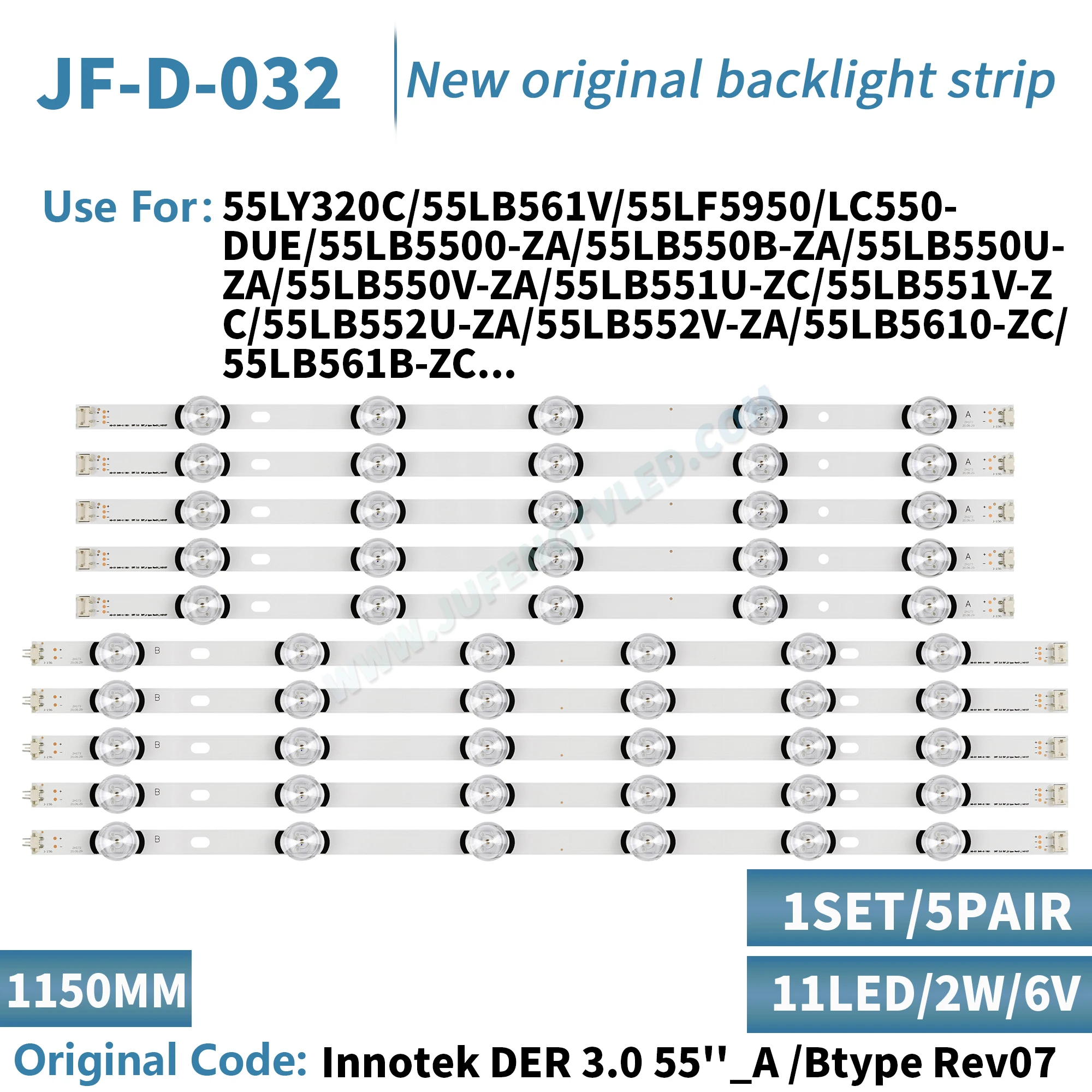 

10Pcs LED Backlight Strip for LG 55LB650V 55LB5900 55LF652V 55LF6000 55LF650Y 55LB5600 55LB6500 Innotek DRT 3.0 55 6916L-1833A