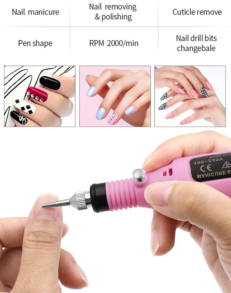Nail Manicure USB Mini Electric Grinding Variable Speed Rotary Tool Kit Drill Bit Engraving for Milling and Polishing Tools