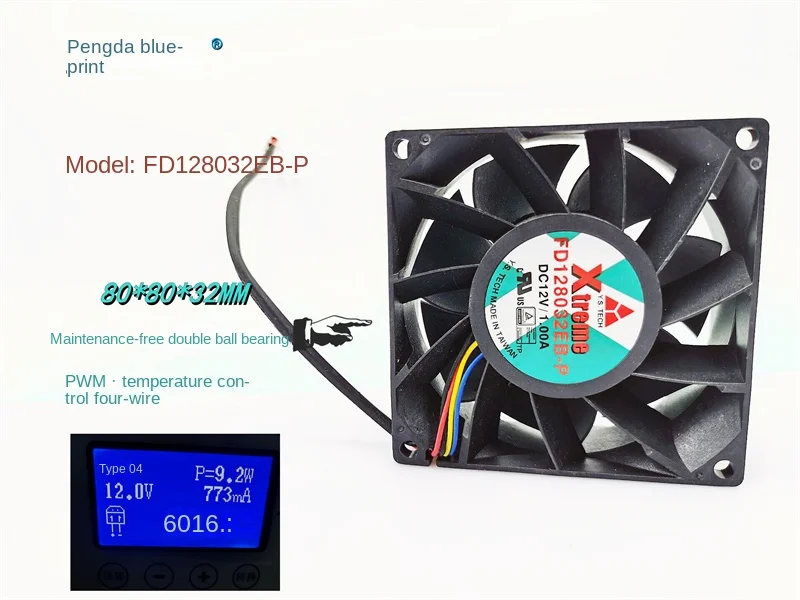 

Wonsan FD128032EB-P 8032 double ball 12V large air volume PWM temperature control 8CM server cooling fan80*80*32MM