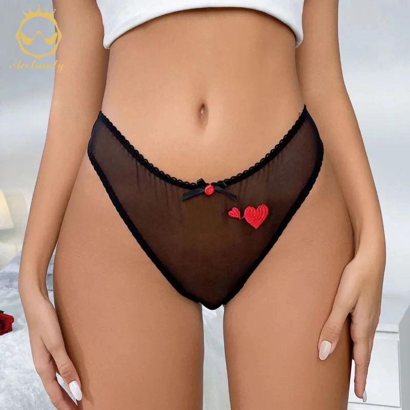 

Women Sexy Lace Lingerie Temptation Low-waist Panties Heart Ins Embroidery Transparent Thong Seamless Sweet Underwear