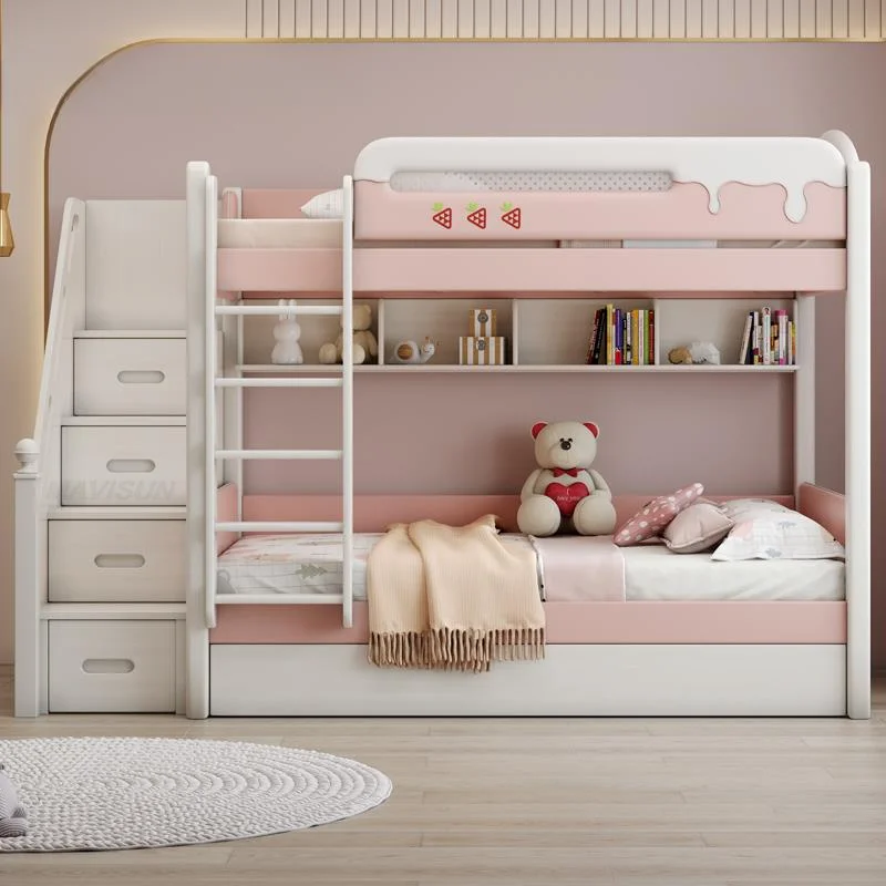 

Modern Double Bunk Bed Solid Wood Pink Nordic Luxury Height Children Beds Girl Minimalist Camas De Dormitorio Home Furniture