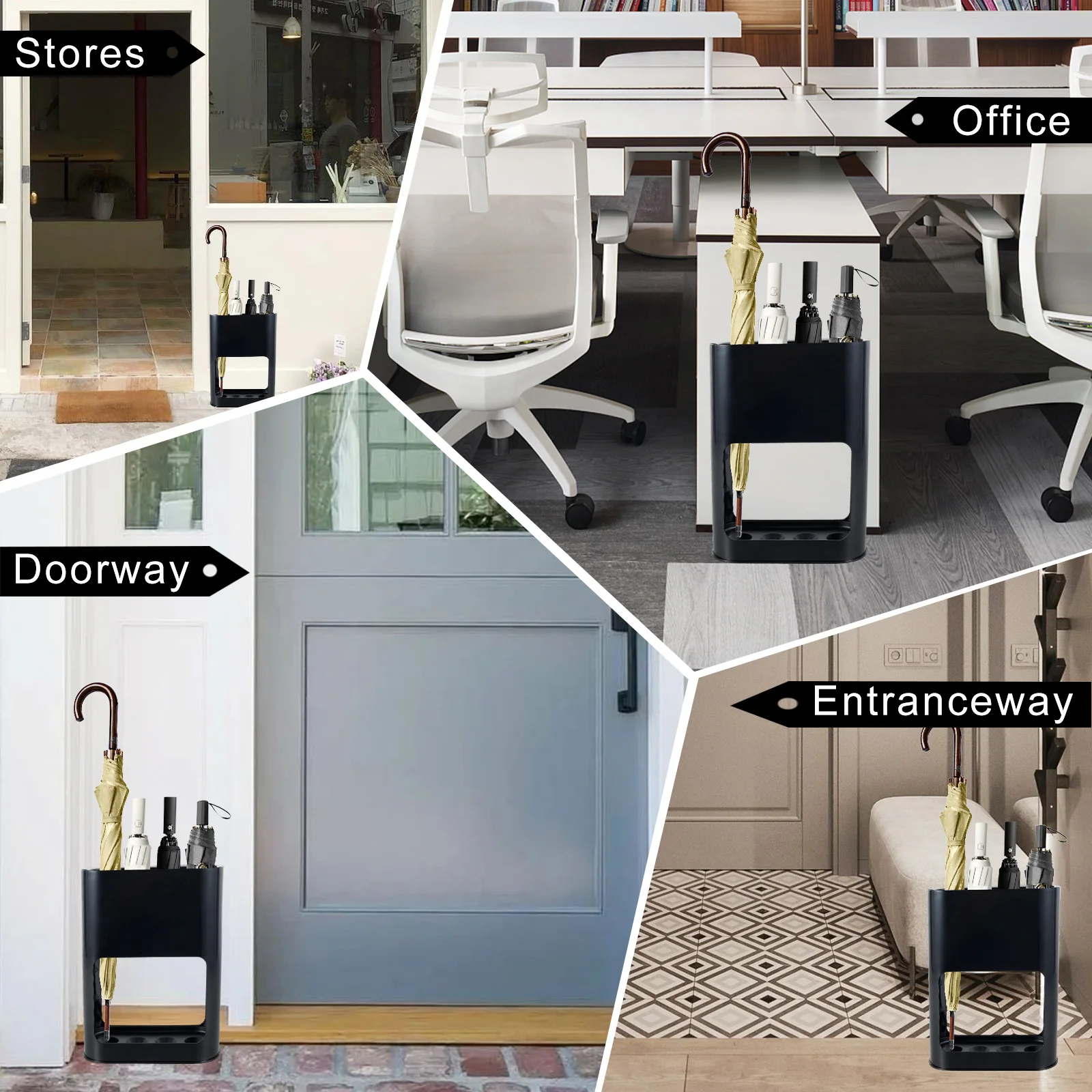Portaombrelli Autoportante In Metallo Nero – Design Quadrato 42x16x16 Cm, Struttura Cava A Rapida Asciugatura, Antiruggine, Per Ingresso E Ufficio