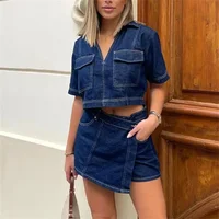 MUJER bleu Denim chemise femme à manches courtes chemise courte femmes été hauts courts femme Streetwear Y2k élégant femmes Blouses 3