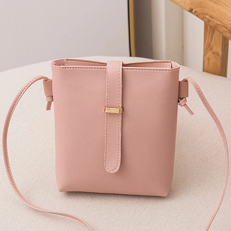 5-Color Women's Fashion Small Fresh Crossbody Bag PU Leather Solid Color Shoulder Bag Date and Shopping Bucket