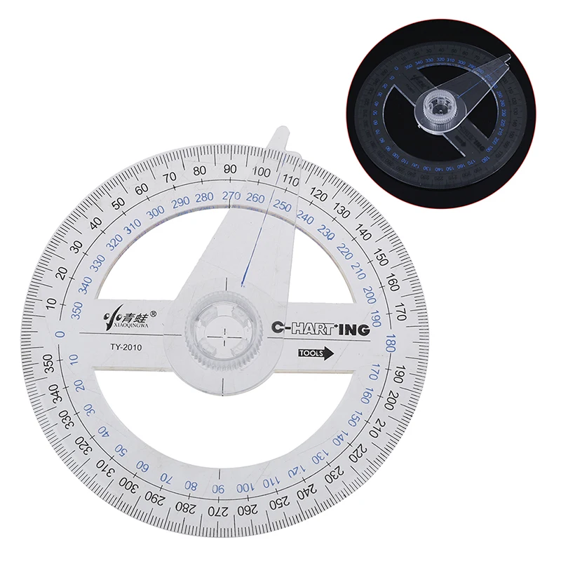 1PCS Round Ruler Patchwork Ruler 360 Degree Pointer Protractor Ruler Angle Finder Swing Arm For School Office Supplies Plastic 2