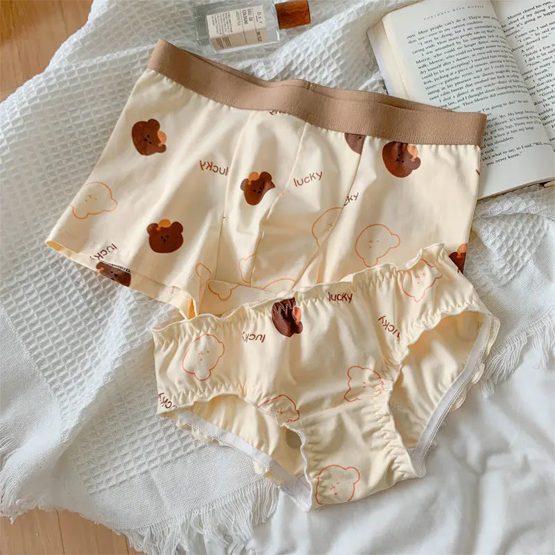 

Couple Underwear Women Men's Boxers Panties Cartoon Kawaii Bear Elastic Underpants Boy Girls Lovers Femme Lingerie Briefs Pantie
