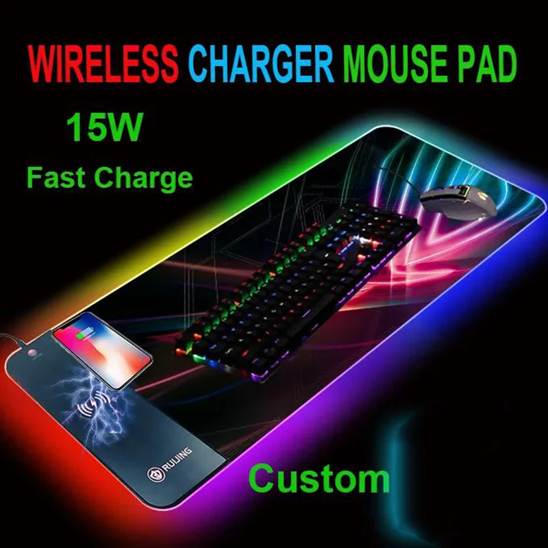 ワイヤレス充電パッド 15W RGBライト付き 15W ワイヤレス 充電パッド 車載 充電器 USB-A Type-C RGB LED Qi チー