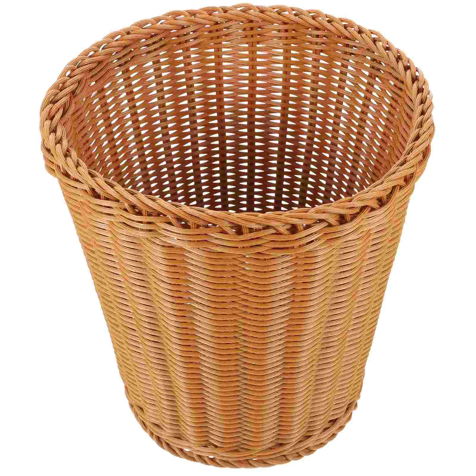 

Rattan Trash Can Bins Sundries Container Decorative Woven Basket Imitation Storage Plastic Household Office Wastepaper